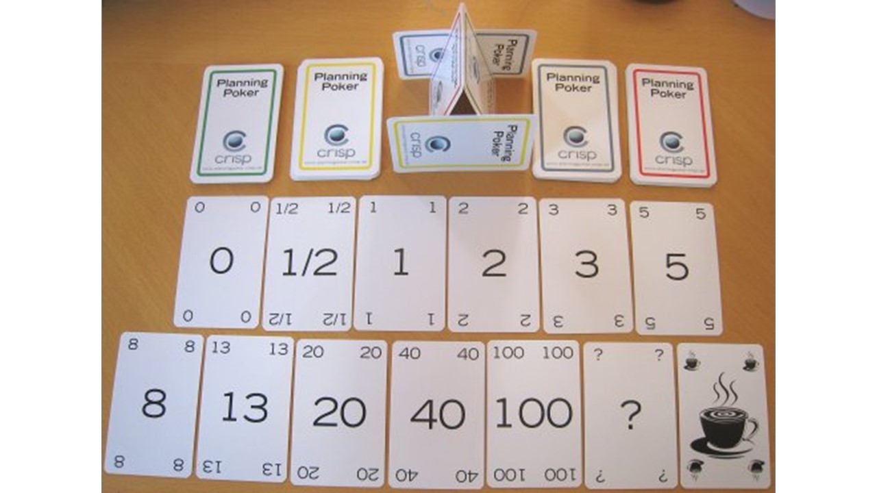 Foto de um baralho físico do Planning Poker.