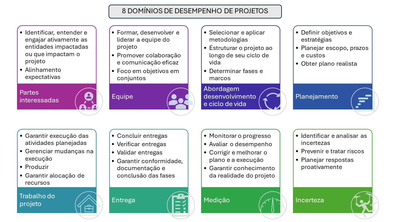 8 domínios de desempenho PMBOK