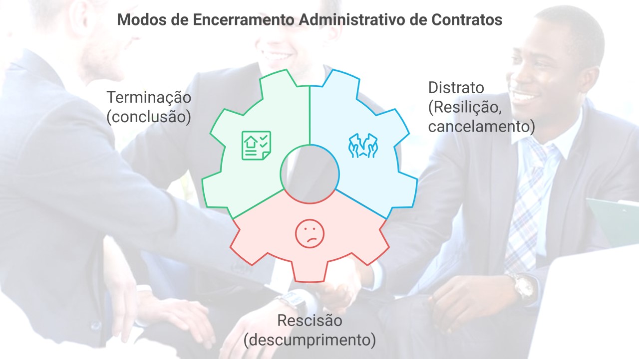 Três modos de encerrar um contrato (somente o modo conclusão é o desejado a princípio).